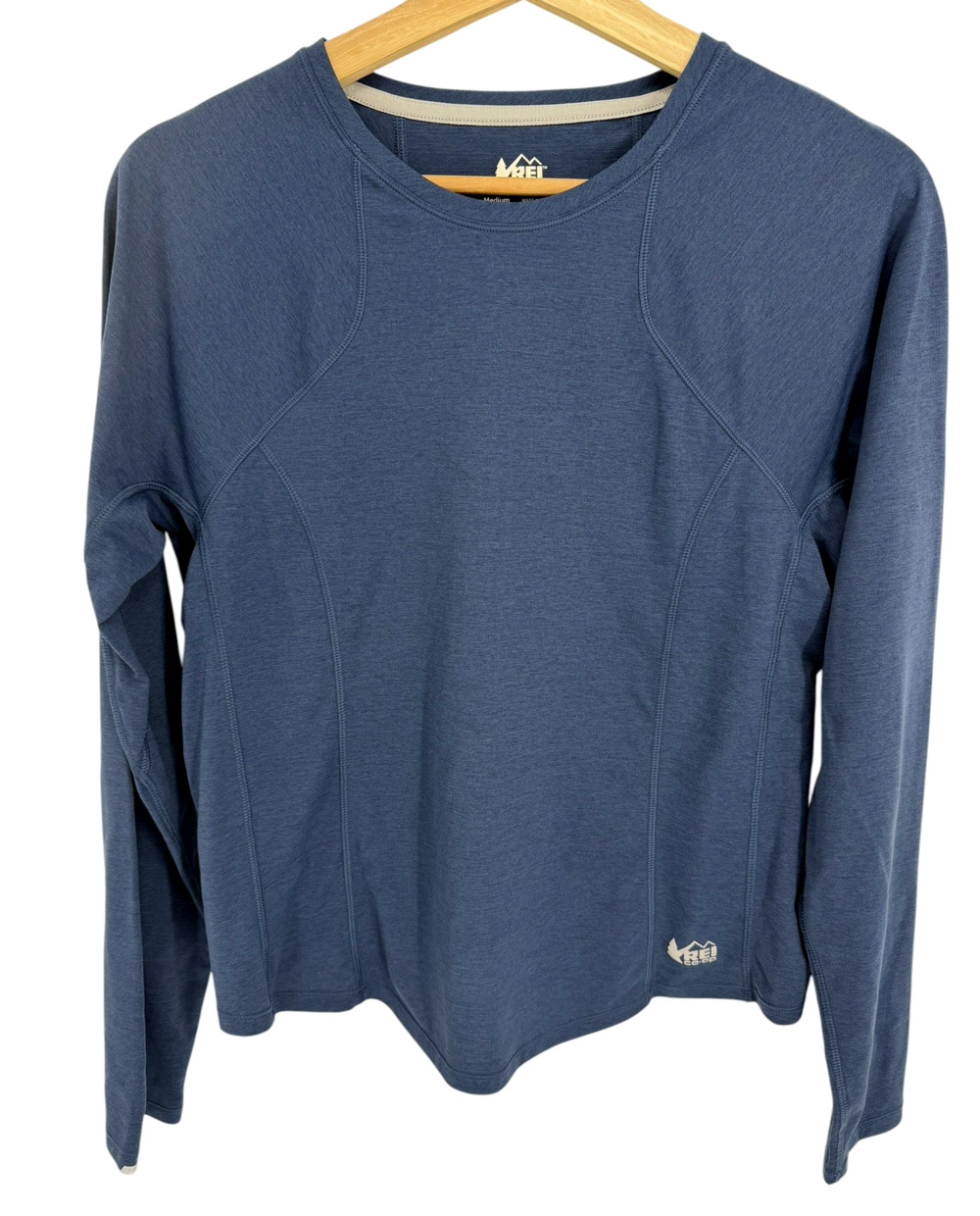 REI Co-Op Womens Medium M Top Lightweight Base Layer Crew Long Sleeve Blue Shirt